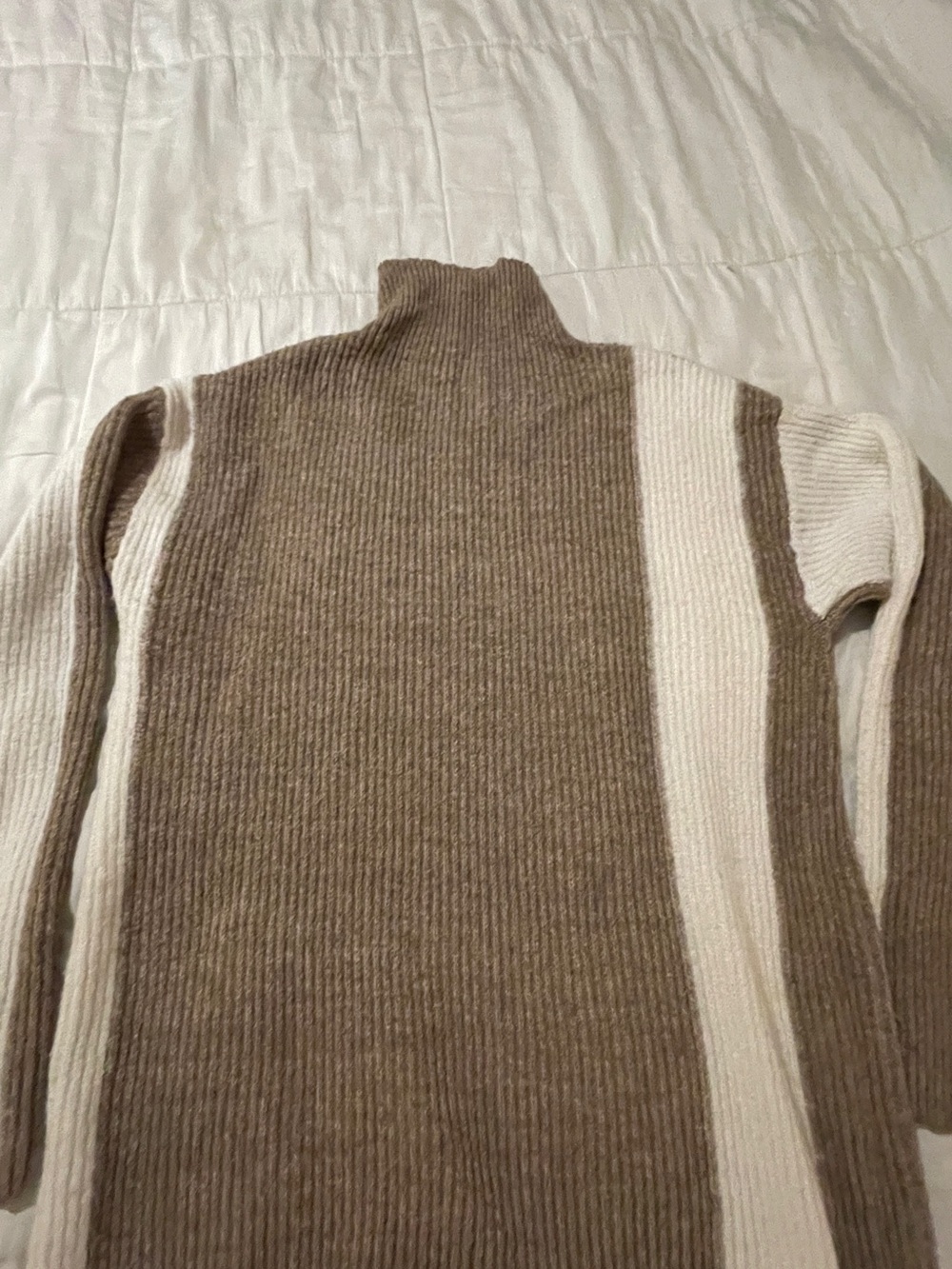Women's Taupe and Cream Ribbed Turtleneck Sweater and skirt set